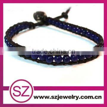 Single wrap lapis lazuli bead beaded leather chan bracelet jewelry