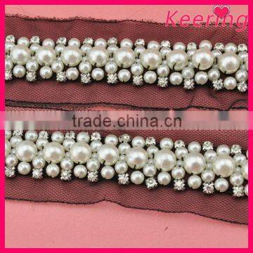 2015 New design crystal and pearl trim for decoration WTP-1214