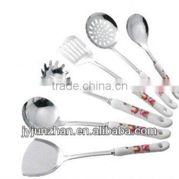 Stainless kitchen utensil set made in Jieyang factory directly with ceramic handle