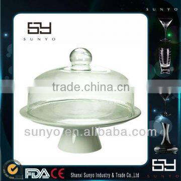 Handmade Customized Clear Glass Cake Plate With Cover