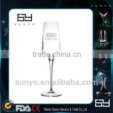 Hand Blown Clear Crystal Champagne Glass With Black Logo