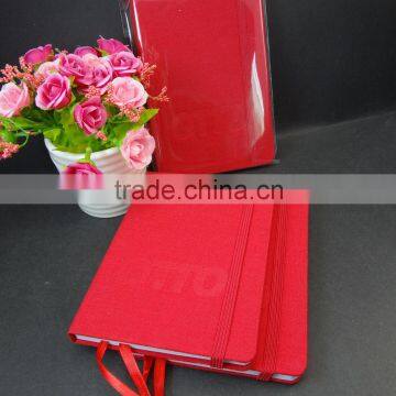 Embossed Logo Red Fabric Cover Journal With Elastic Band photo-6