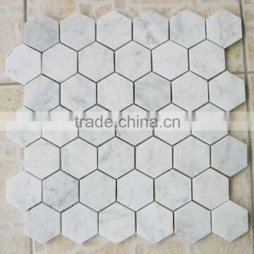 White Carrara Mosaic Hexagon Tiles Medium Chips Mosaic