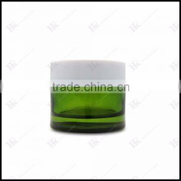 green 50ml glass bottle screw cap cream Jar with white cap