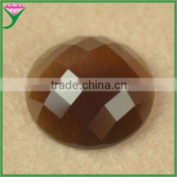 HS-42 loose coffee flat bottom round faceted synthetic glass cat eye semi precious beads