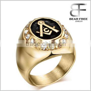 Retro Men's Stainless Steel Masonic Championship Ring Gold Plated Wholesales