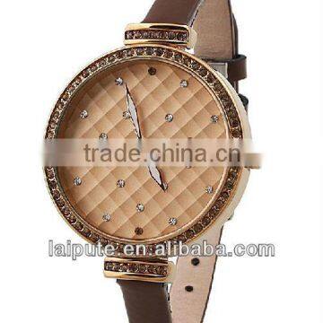 2013 new diamond fashion lady's leather strap watch with pc movt