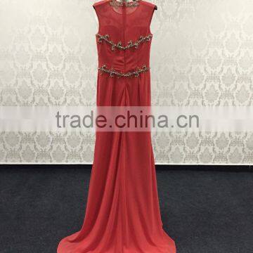 Jewel Illusion Neck Mermaid Chiffon Western Paris Ladies Evening Dress photo-6