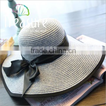 Wholesale hot selling summer beach big brim fashion straw hat hat with drawstring beautiful sun hat