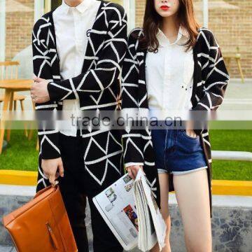 2015 couple diamond jacquard cardigan long sweater