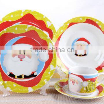 Christmas Hot Selling White Round Various Rim Decal Dish/Soup/Dessert Plates+Cup & Saucer Fine Porcelain Dinner Sets