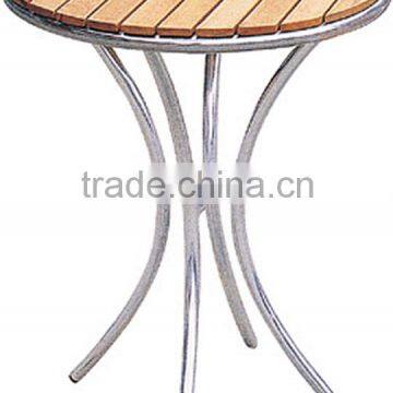 Round outdoor table 60 with wood table top aluminum leg