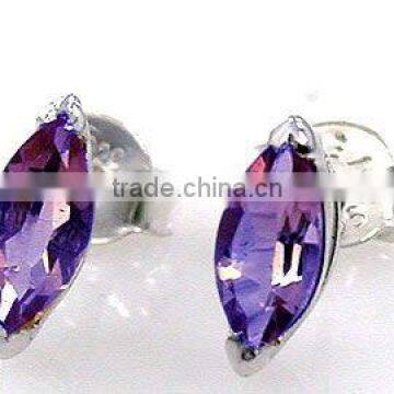 1.35ctw Genuine Amethyst Marquise & .925 Silver Stud Earrings