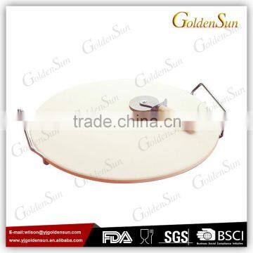 Golden Sun 13 Inch Ceramic Pizza Stone Set With Heavy Duty Chrome Stand With Pizza Cutter