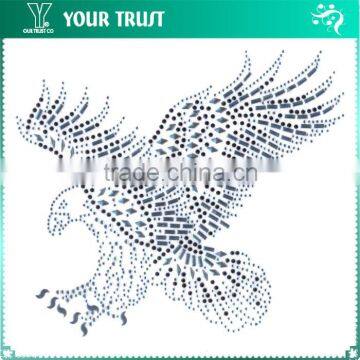 Silver Aggressive Flying Eagle Hot Fix Motif Iron On Rhinestone Transfer