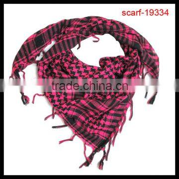 fashion square tassel red grid print scarf