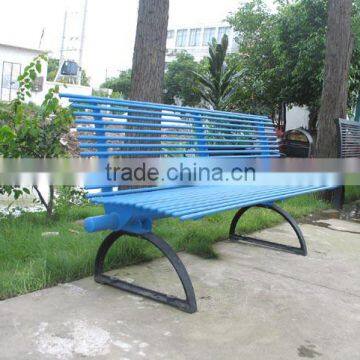 Outdoor street furniture bench with wrought iron bench legs