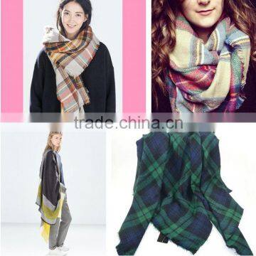 50% acrylic 50% polyester Popular women winter plaid blanket scarf