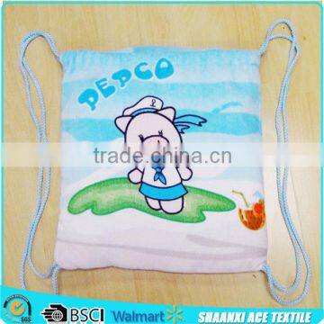 Velour printing Customer logo cartoon printing kid beach towel bag China supplier