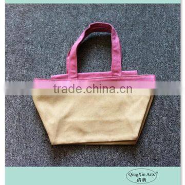 Newest fashion custom pink color canvas shopping bag with cloth cover