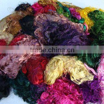 sari silk waste in multicolors for spinners, weavers, fiber artists, yarn stores, art and crafts