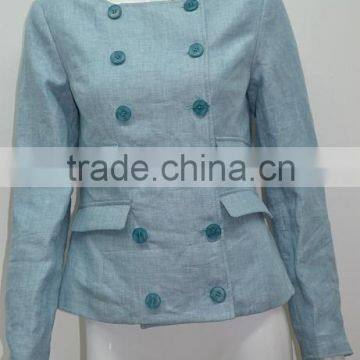 ladies short coat design and ladies formal short coat with double-breasted and round neck