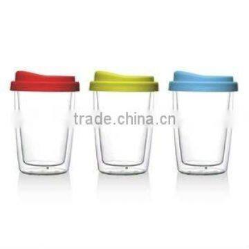 BPA free Double Wall borosilicate Glass Cup with silicone sleeve and lid