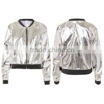 Spring Hot Sell !Sliver Metallic bomber Jacket !Leisure Short Coat !