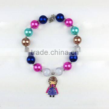 blue and hot pink frozen elsa anna jewelry anna rhinestone doll pendant frozen bubblegum necklace