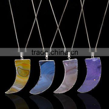 New Moon Shape Solid Natural Stone Omber Pendant Necklace Jewelry