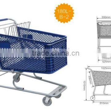 RH-SMP180 (C) 180L 1025*550*1010mm 5''PU Wheels Unfolding plastic supermarket shopping trolley