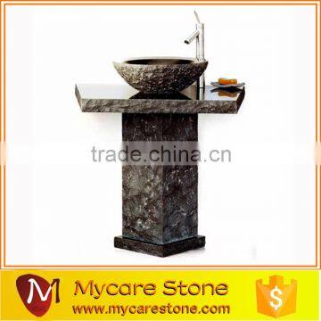 Dark Emperador Marble Bathroom Pedestal Sink photo-2
