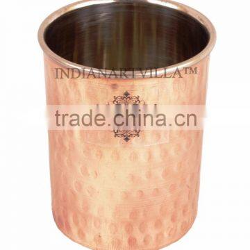 IndianArtVilla Handmade Steel Copper Glass Cup 300 ML - Serving Water Restaurant Home Hotel Gift Item Tableware