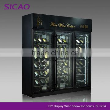 Commercial Restaurant Hotel Wine Display refrigerator, 3 Doors Wine Display Cooler Fridge for Sale