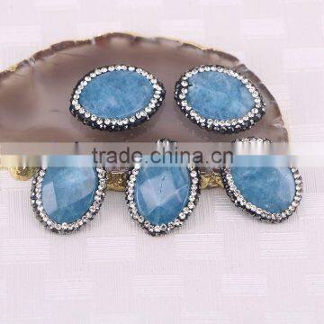 Light Blue Oval shape Agate Druzy Connector Beads Pave Crystal Gem stone Charms