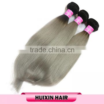 8A Brazilian Human Hair Straight Wave 1B/Silver Grey Ombre Hair Weaves Two Tone Hair Extensions