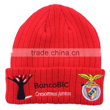 Red color lady's fashion custom folded knitted winter beanie hat