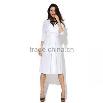 Pretty steps 2015 department store wanted high end pure white Pleated Bust Faux-Wrap Long Prom Dress