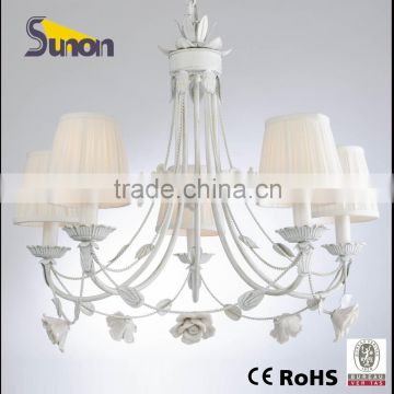 SD1148-5 European style simple wrought Iron white brush gold with ceramic flower chandelier /hanging lamp