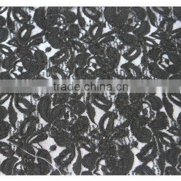 Latest Design Thin Net Embroidered Sequin Fabric, Black Flower Embroidery Sequin Fabric Textile for Dress photo-2