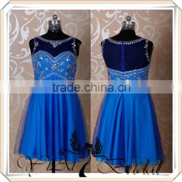 RSE263 Gorgeous Knee Length Royal Blue Bridesmaid Dresses With Rhinestones