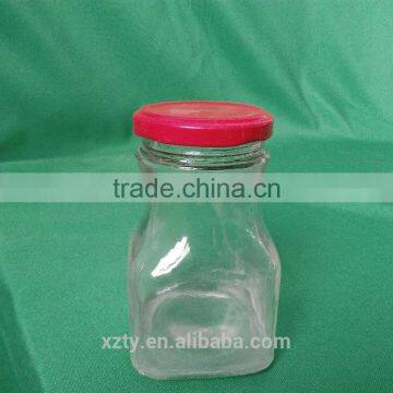 275 ml glass square bottle with red tin cap for canned fish