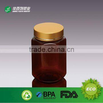 Globel hot sale brown empty plastic bottle with gold 360ml pill bottle PP caps transparent pet amber bottle