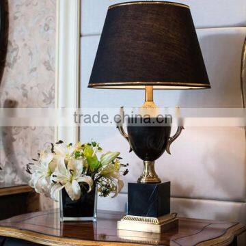 Trophy design black jade body brass decoration table lamp with fabric lampshade