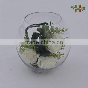 Handmade oval ball shape clear glass bowl vase