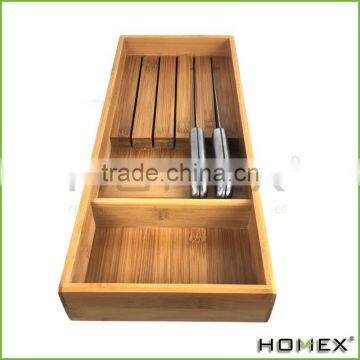 Bamboo steak knives storage tray unusual knife blocks Homex BSCI/Factory