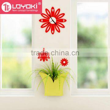 Flower 3D Wall Mounted Clock With Two Flower Set of 3 Home Decor Art MDF Wooden Diy Wall Clock photo-3