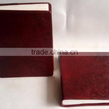 Handmade genuine plain pippin embossed paisley design leather notebook