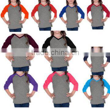 3/4 Raglan sleeve t shirt Girls V Neck T-Shirt t shirt wholesale china