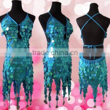 2015 Ladies Sexy Latin Dance Dress Sequined Latin Ballroom Dance Costumes for Competition